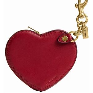 Coach Heart Coin Purse Bag Charm Pouch Wallet Brass/Red Glovetanned Leather NWT